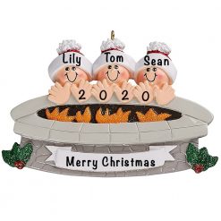 Fire Pit Family of 3 Personalized Ornament