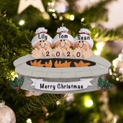 Personalized Fire Pit Family of 3 Christmas Ornament