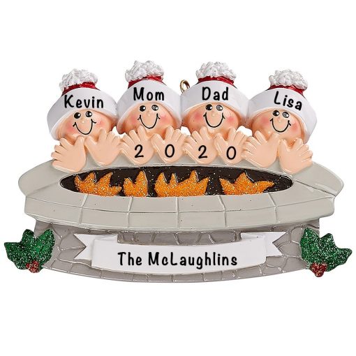 Fire Pit Family of 4 Personalized Ornament