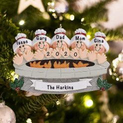 Personalized Fire Pit Family of 5 Christmas Ornament