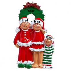 Christmas Eve Ethnic Family of 3 Personalized Ornament