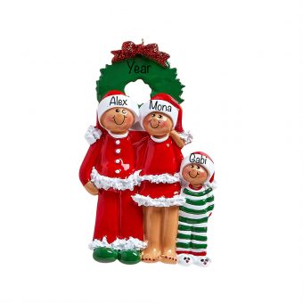 Christmas Eve Ethnic Family of 3 Personalized Ornament