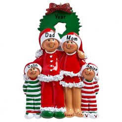 Christmas Eve Ethnic Family of 4 Personalized Ornament