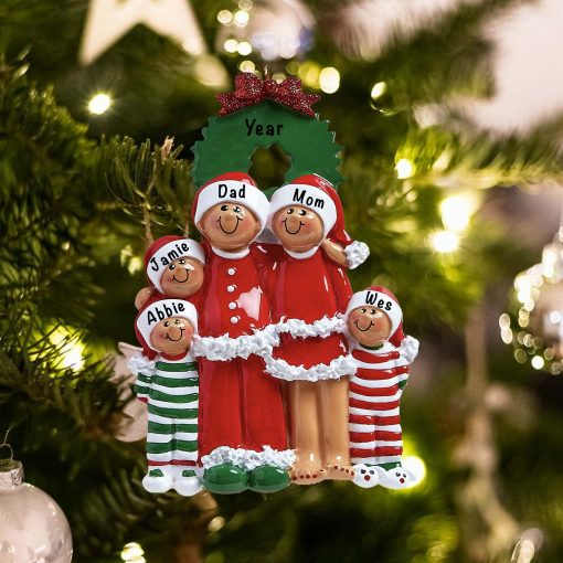 Personalized Christmas Eve Ethnic Family of 5 Christmas Ornament