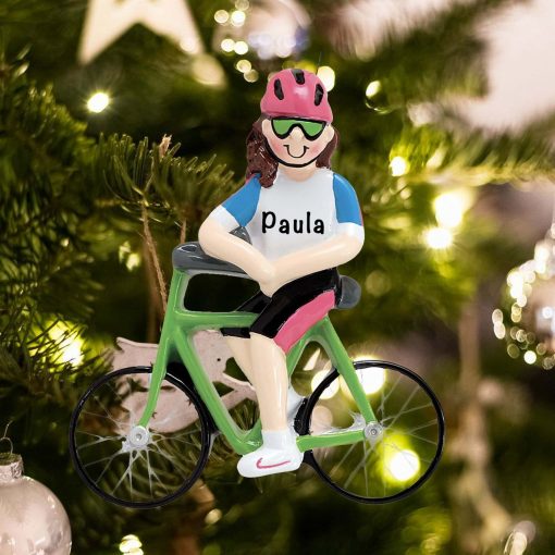 Personalized Cycling Girl Christmas Ornament