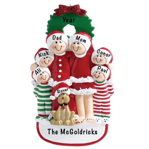 Christmas Family Of 6 With Dog Personalized Ornament