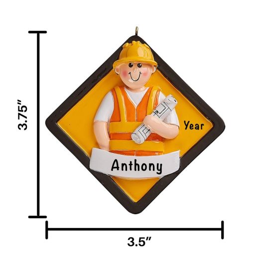 Construction Worker Personalized Christmas Ornament