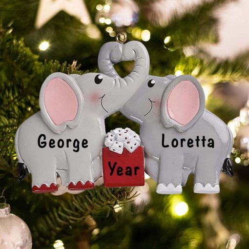 Personalized Elephant Couple Christmas Ornament