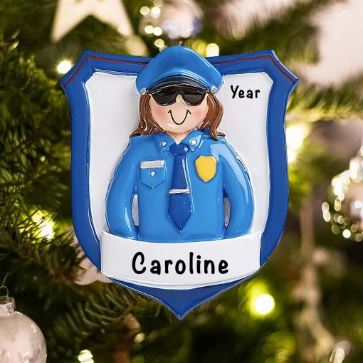 Personalized Police Officer Woman Christmas Ornament