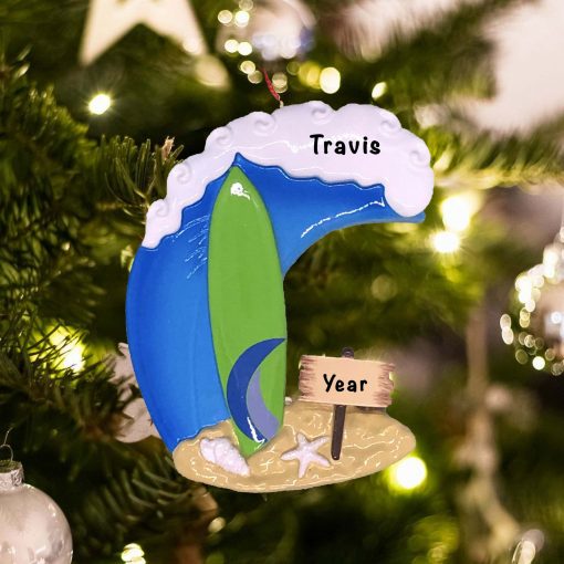 Personalized Surfing Big Wave Christmas Ornament