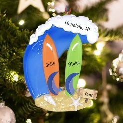 Personalized Surfboard Big Wave Christmas Ornament