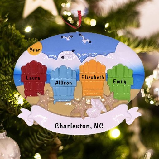 Personalized Beach Adirondack Family of 4 Christmas Ornament