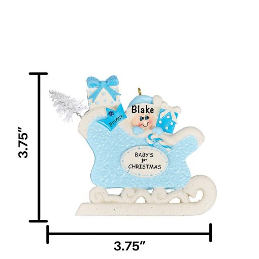 Blue Baby First Xmas Sleigh Personalized Christmas Ornament