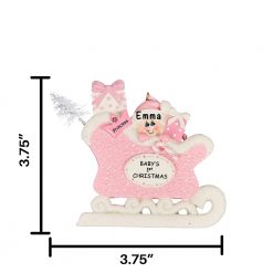 Pink Baby First Xmas Sleigh Personalized Christmas Ornament