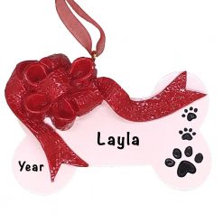 Christmas Ribbon Dog Bone Personalized Ornament