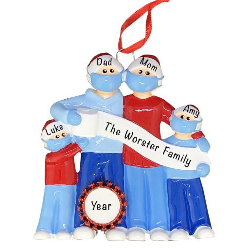 Coronavirus Family of 4 COVID-19 Personalized Christmas Ornament