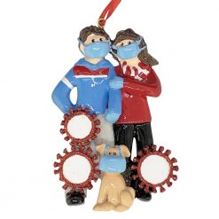 Couple With Dog COVID-19 Personalized Christmas Ornament Blank