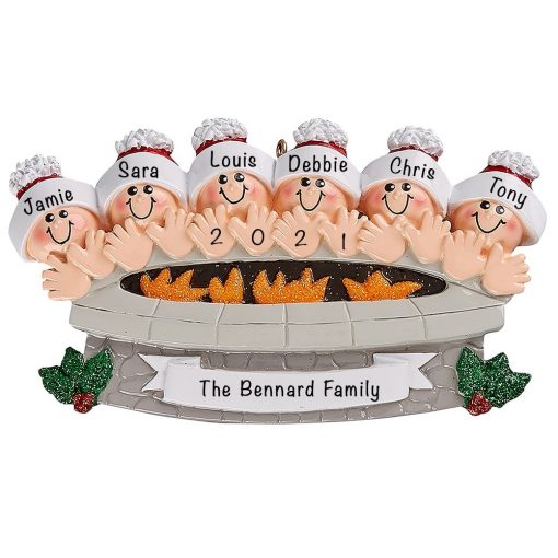 Personalized Fire Pit Family of 6 Christmas Ornament