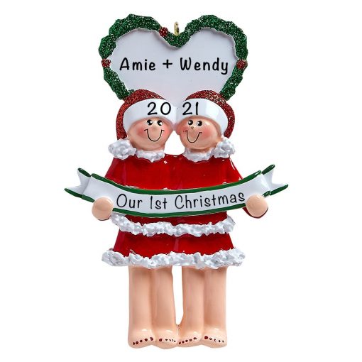 Personalized Lesbian Couple PJ Christmas Ornament