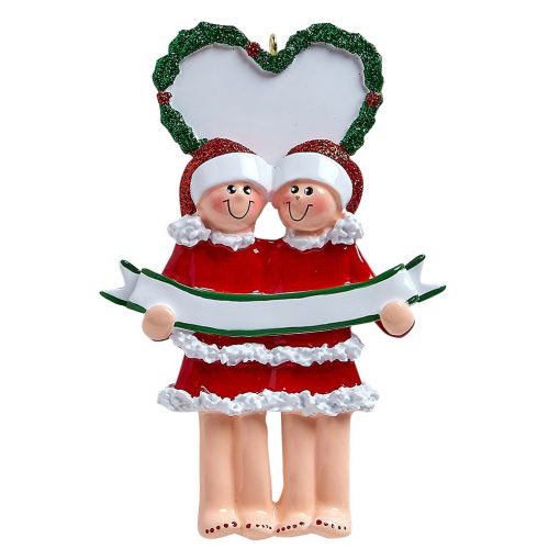 Personalized Lesbian Couple PJ Christmas Ornament Blank
