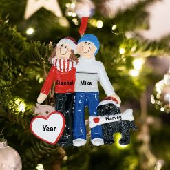 Personalized Winter Couple with Dog Christmas Ornament