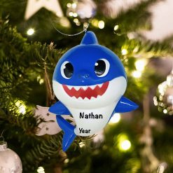Personalized Blue Baby Shark Christmas Ornament
