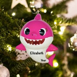 Personalized Pink Baby Shark Christmas Ornament