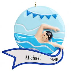 Swimming Boy Swimmer Personalized Christmas Ornament