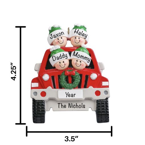 JEEP Family of 4 SUV Personalized Christmas Ornament