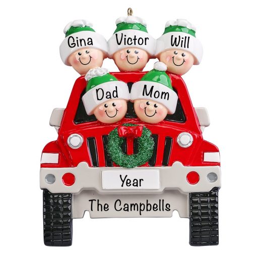 SUV Family of 5 Christmas Ornament