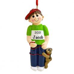 Boy With Dog Personalized Christmas Ornament Gift