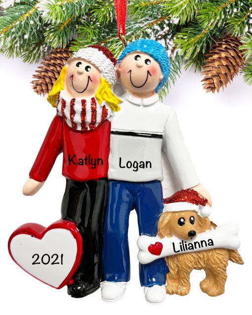 1632Y Couple With Dog - blonde Personalized Christmas Ornament