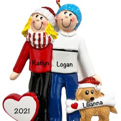 1632Y Couple With Dog - blonde Personalized Christmas Ornament
