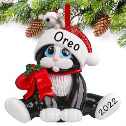 Black Cat Personalized Christmas Ornament