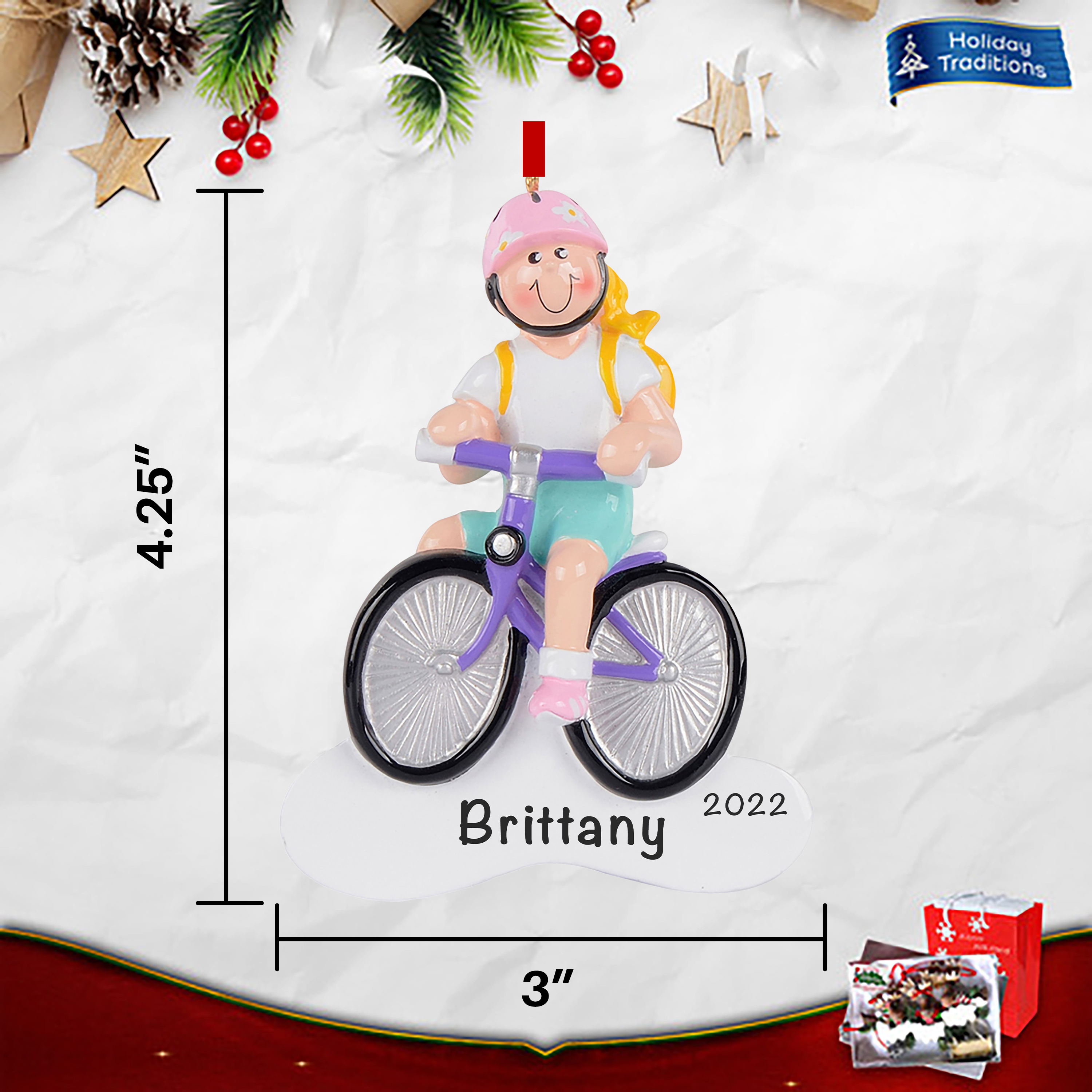 Girl Biking Personalized Christmas Ornament