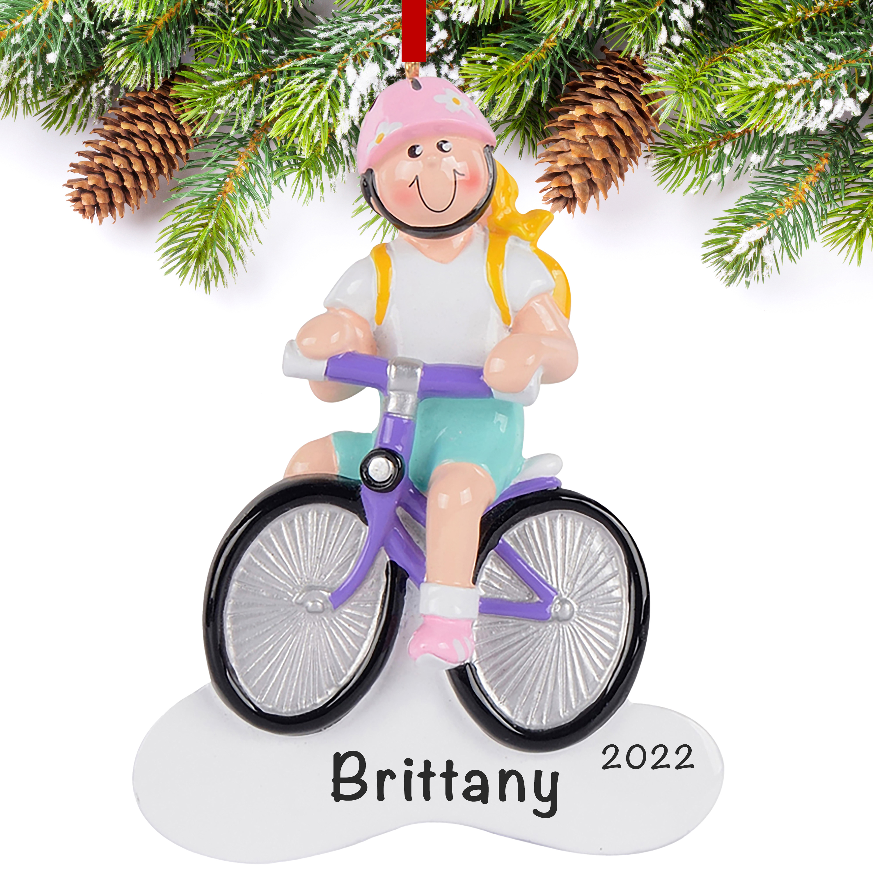 Girl Biking Personalized Christmas Ornament