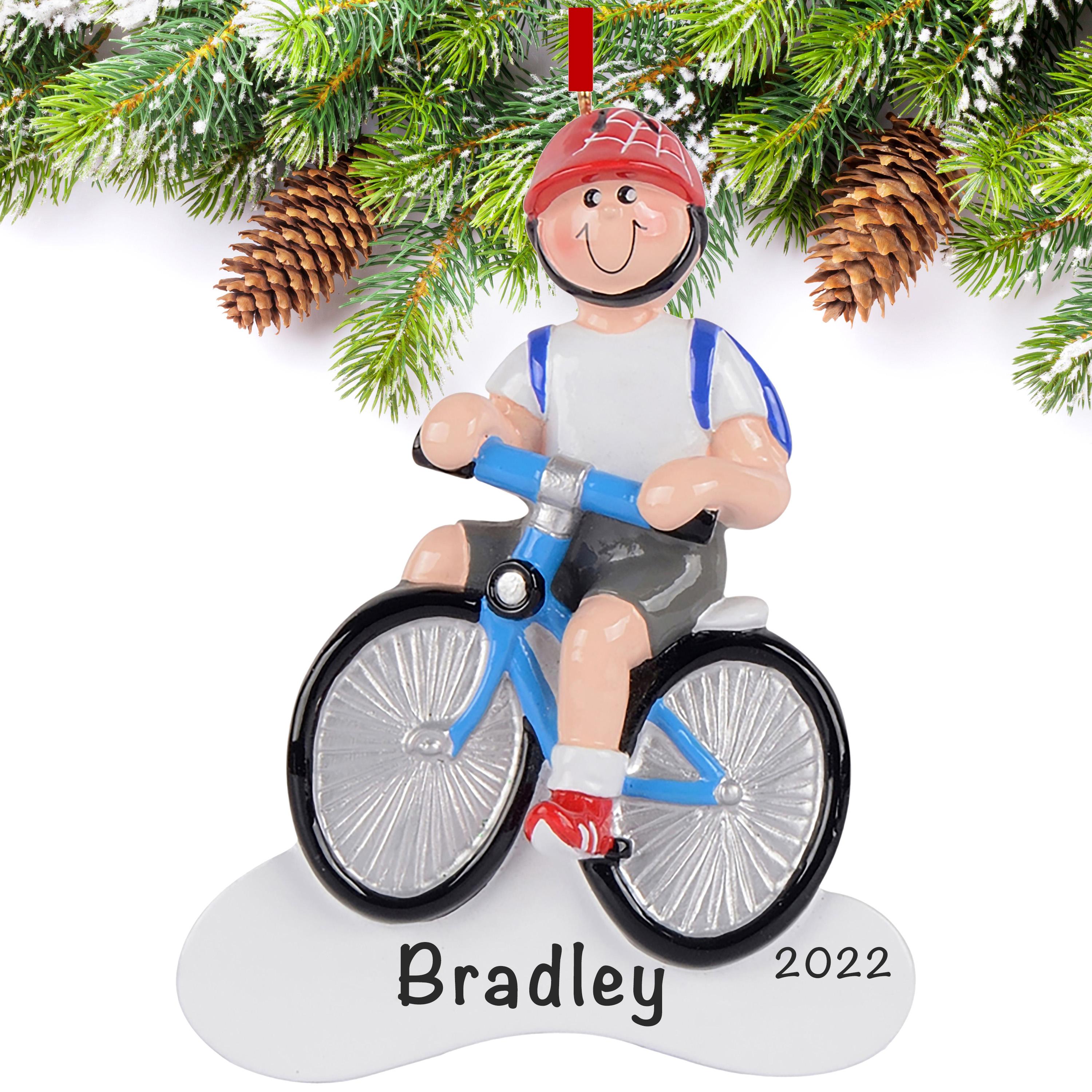 Boy Riding Bike Personalized Christmas Ornament