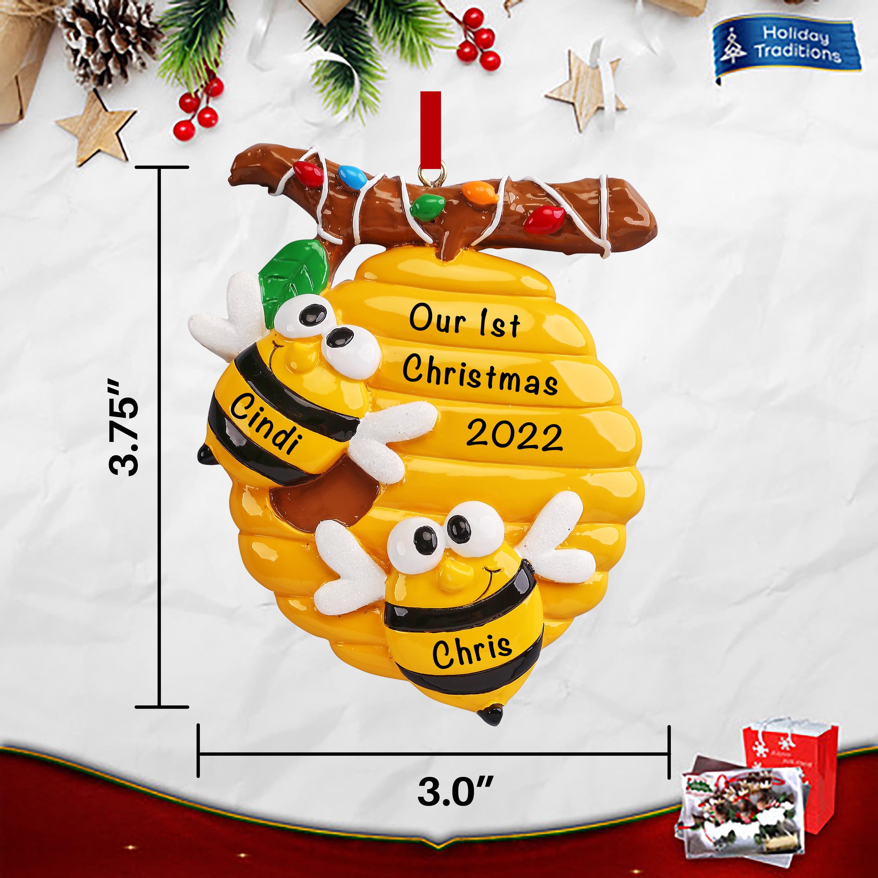 Honey Bee Couple Personalized Christmas Ornament
