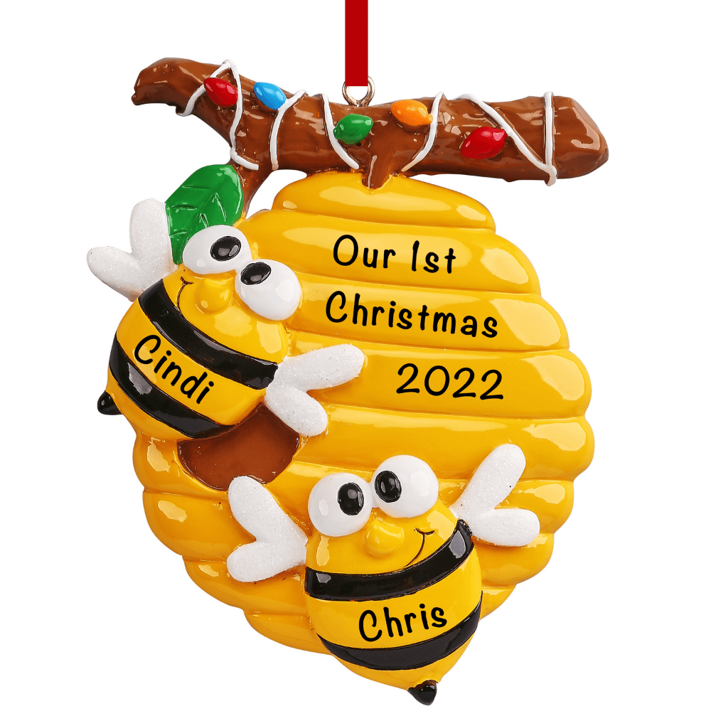 Honey Bee Couple Personalized Christmas Ornament