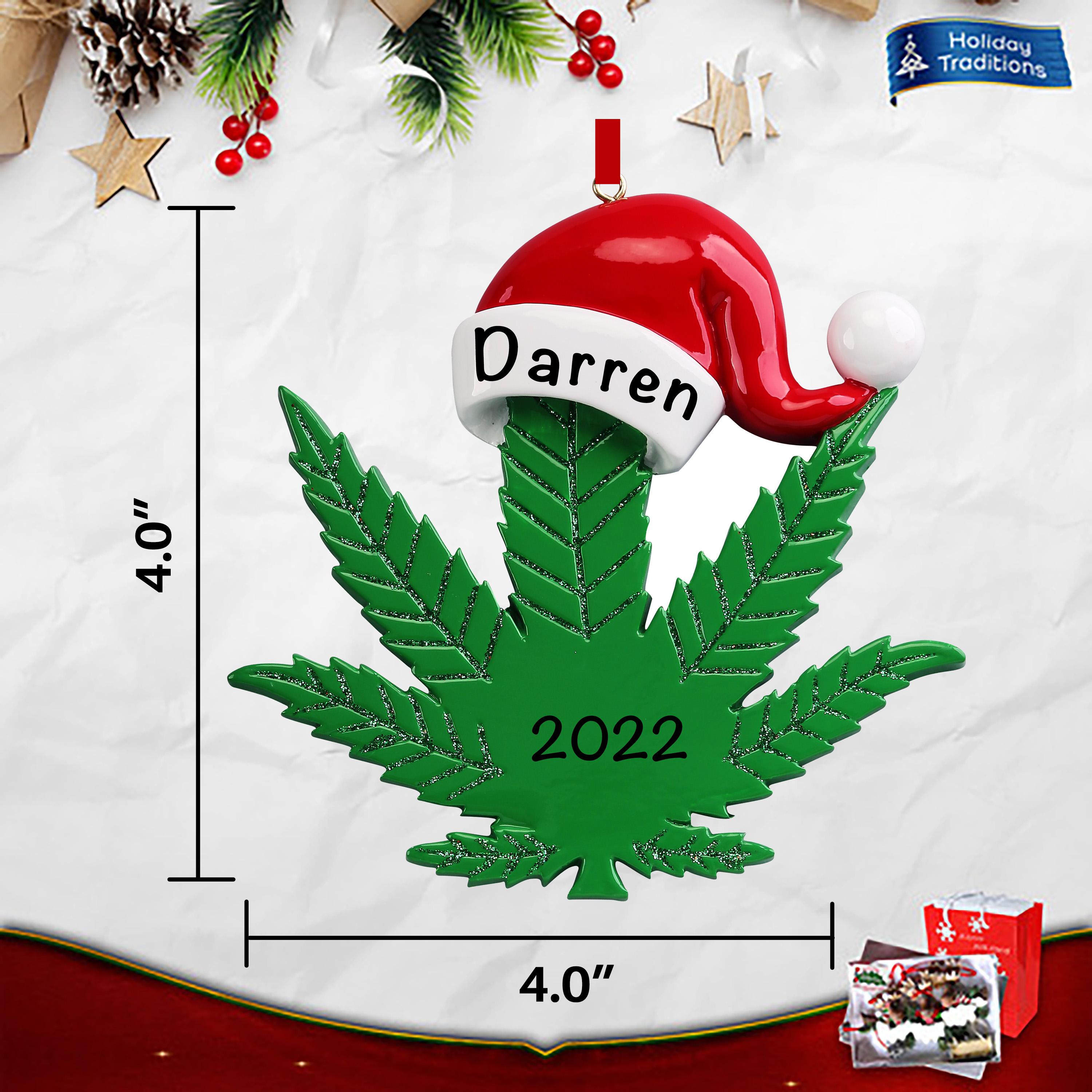 Cannabis Leaf Santa Hat Personalized Christmas Ornament