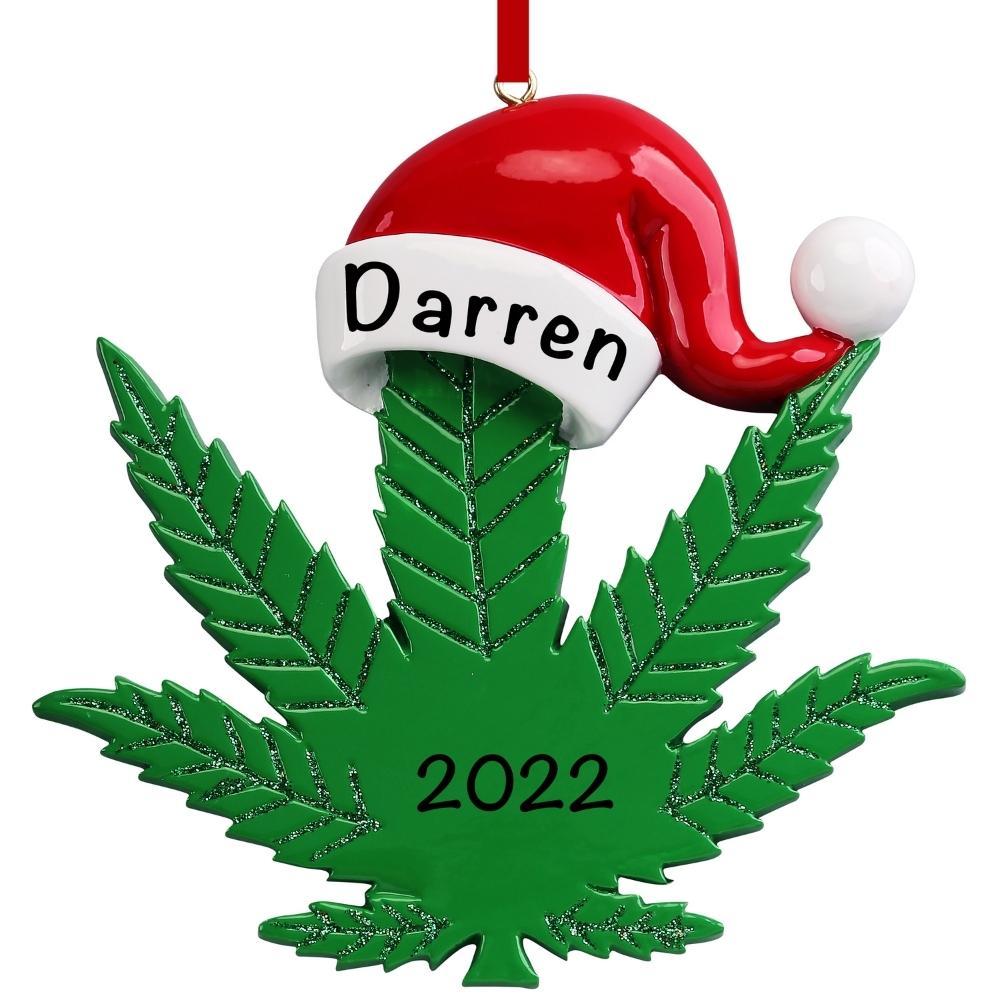 Cannabis Leaf Santa Hat Personalized Christmas Ornament