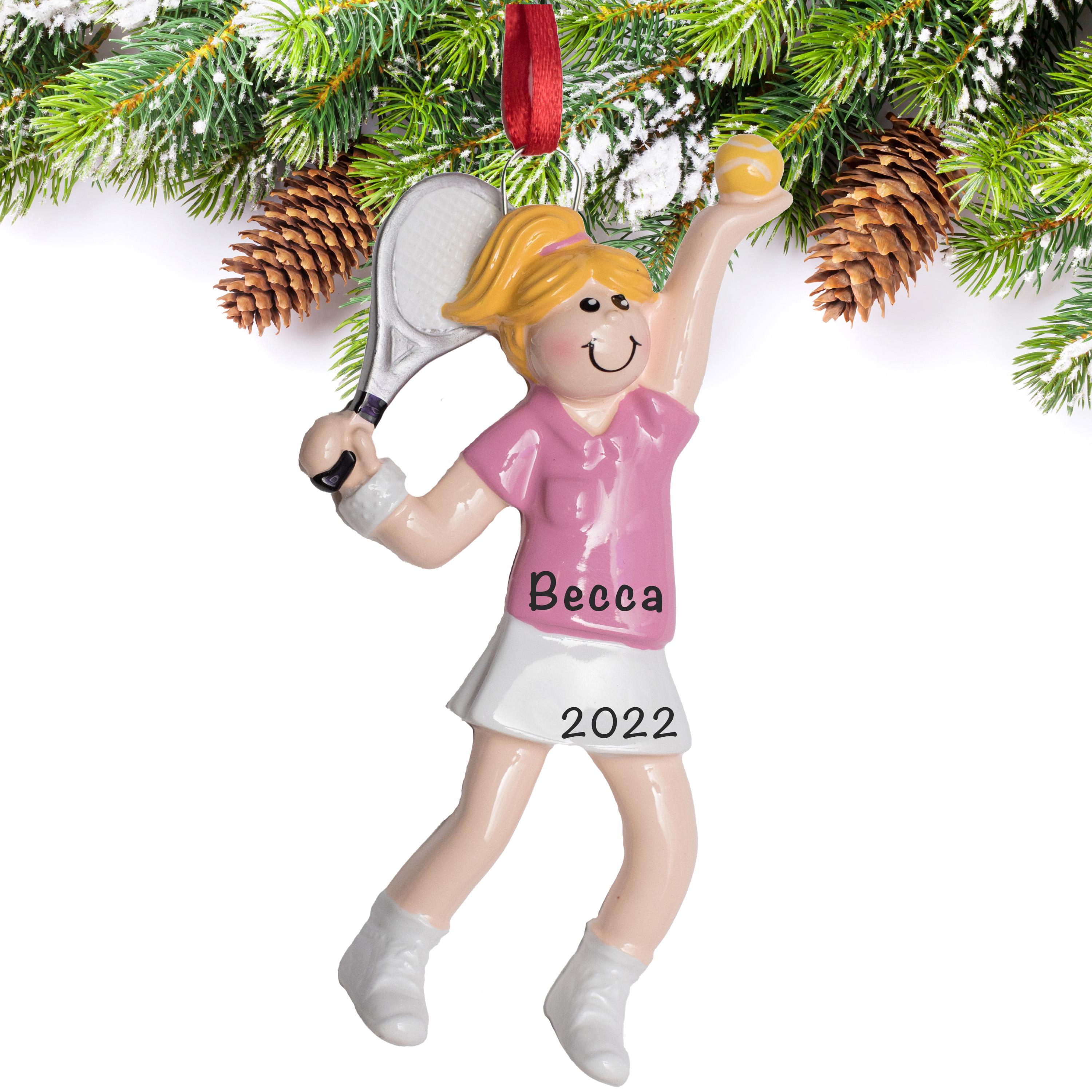 Tennis Girl Blonde Hair Personalized Christmas Ornament