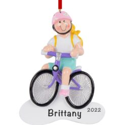 Blonde Girl Biking Personalized Christmas Ornament