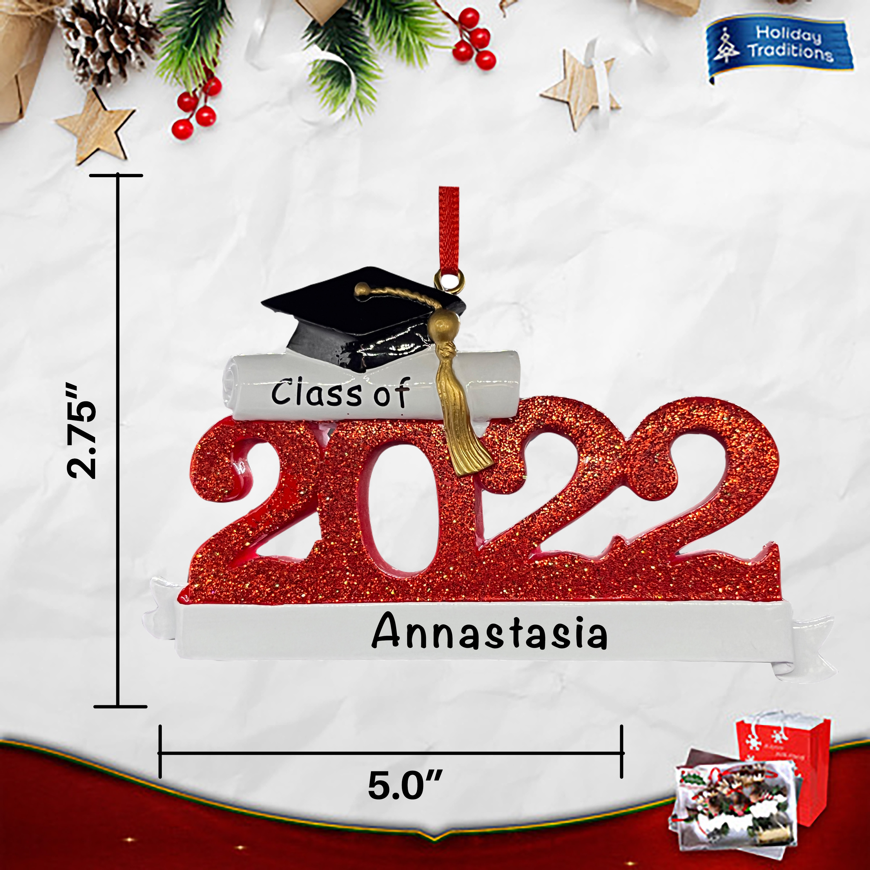 Personalized Christmas Ornament for Grads Red
