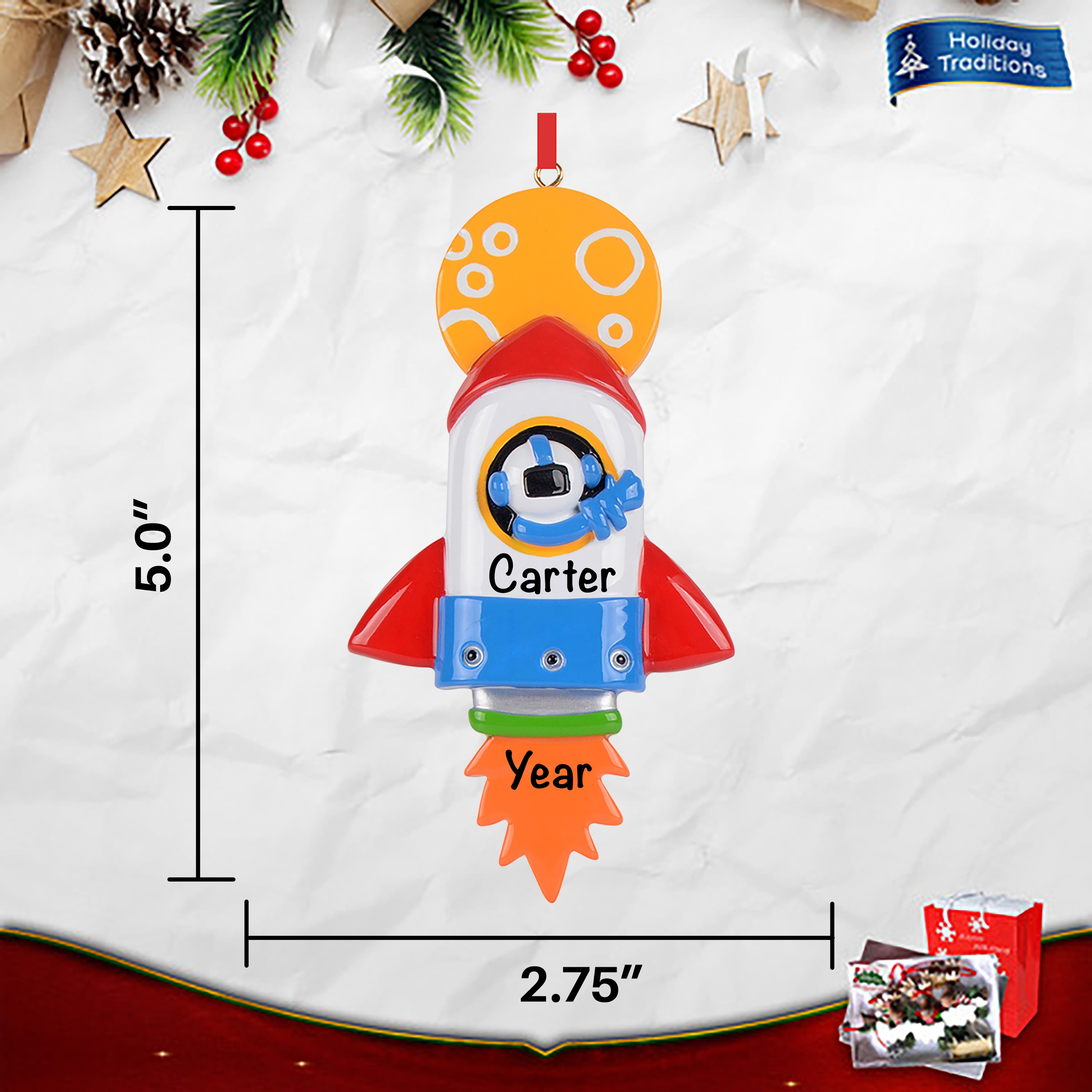 Space Rocket Personalized Christmas Ornament