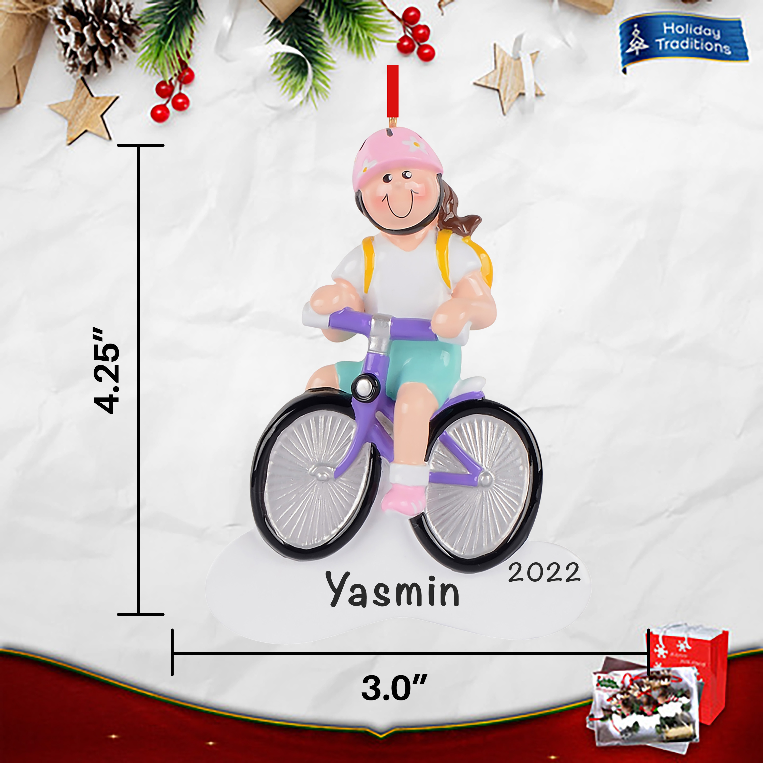 Girl Riding Bike Personalized Christmas Ornament