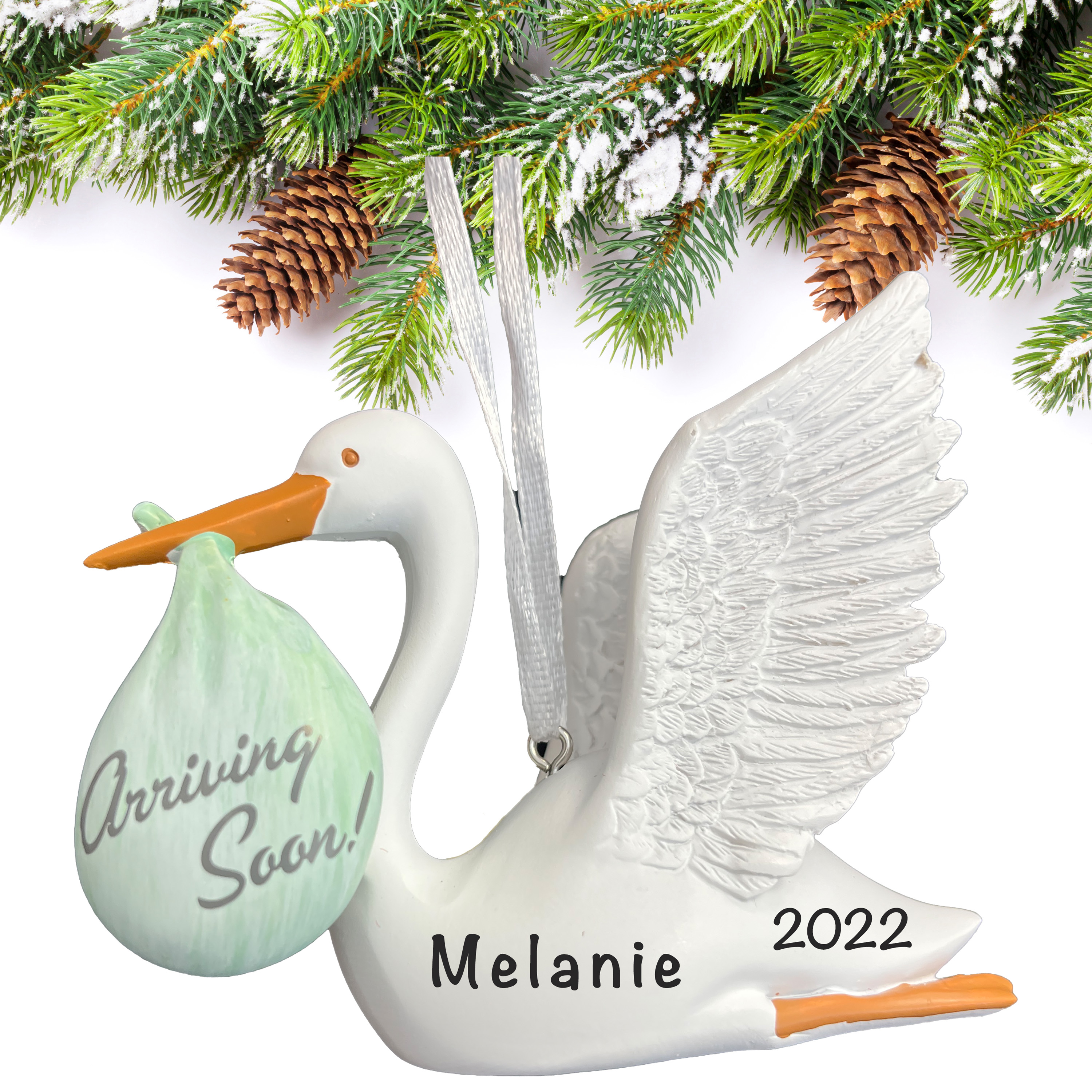 Expecting Baby Ornament - Stork Personalized Christmas Ornament For Expecting Mom