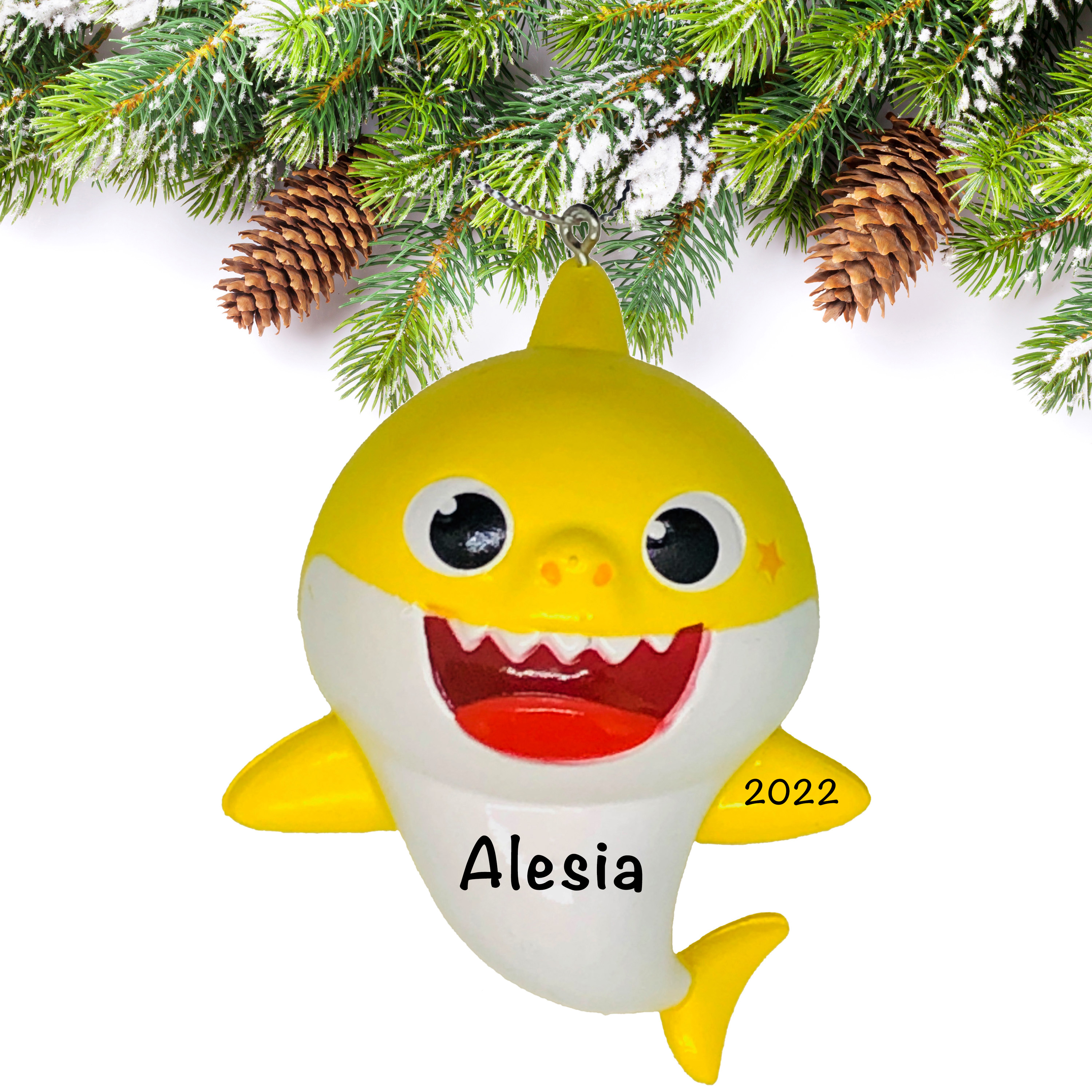 Baby Shark Personalized Christmas Ornament Yellow