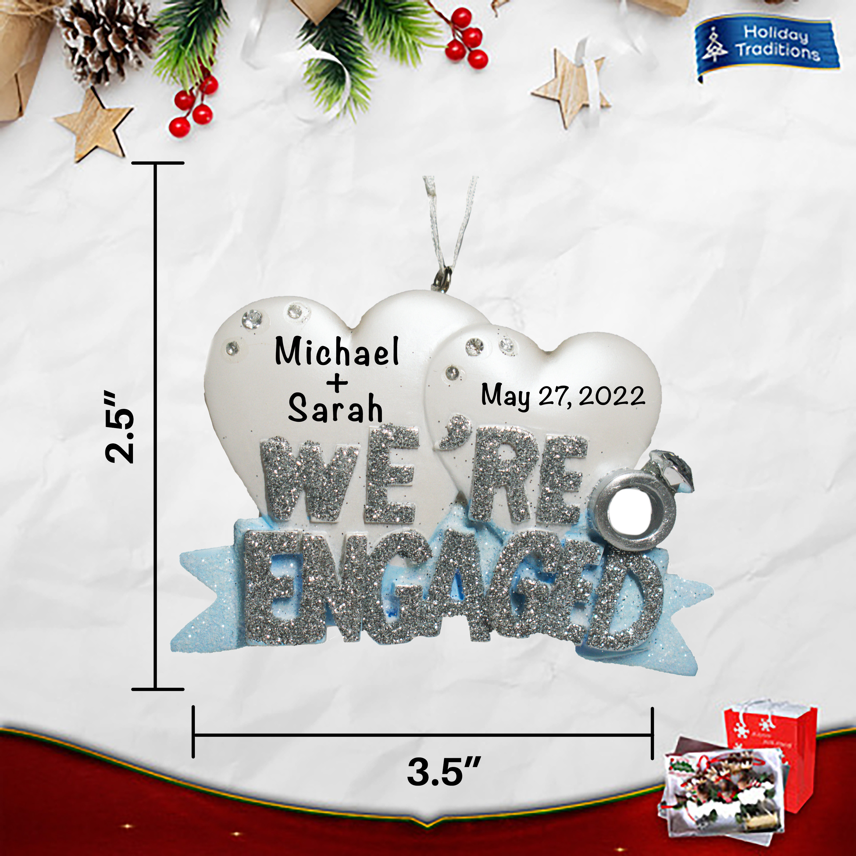 We're Engaged Personalized Christmas Ornament