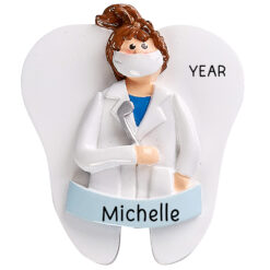 Girl Dentist Ornament - Personalized Female Dentist - Orthodentist Ornament for Christmas Tree - Dental School Graduation Gift - myornament.com
